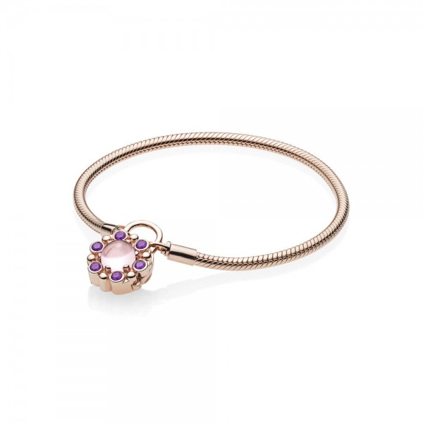 Pandora Bracelet-Heraldic Radiance Padlock-Rose-Pink-Purple Crystals
