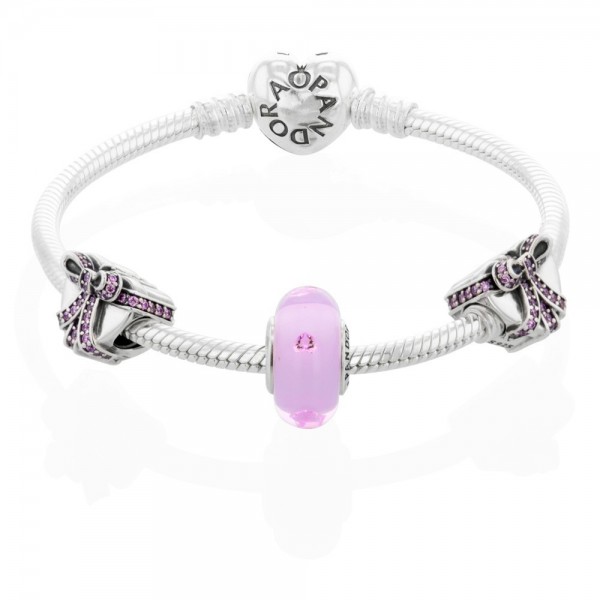 Pandora Bracelet-Pink Present Love Complete-CZ-Silver