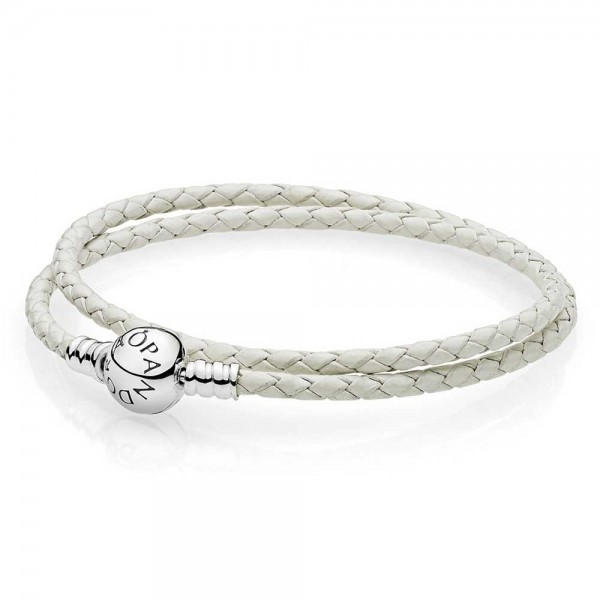 Pandora Bracelet-Ivory White Double Woven-Leather
