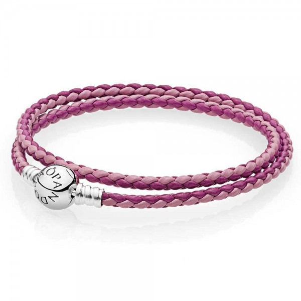 Pandora Bracelet-Pink Mix Double Woven-Leather