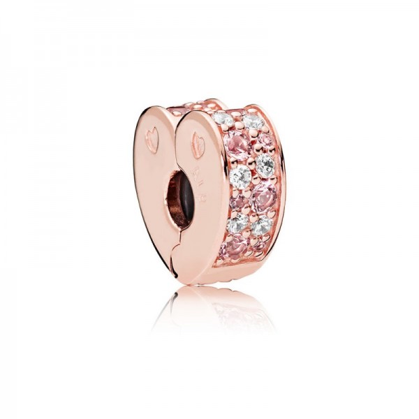 Pandora Charm-Arcs Love Clip-RoseLight Pink-RosePink Crystals-Clear CZ