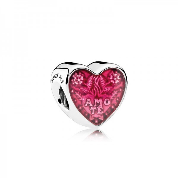 Pandora Charm-Latin Love Heart-Transparent Cerise Enamel