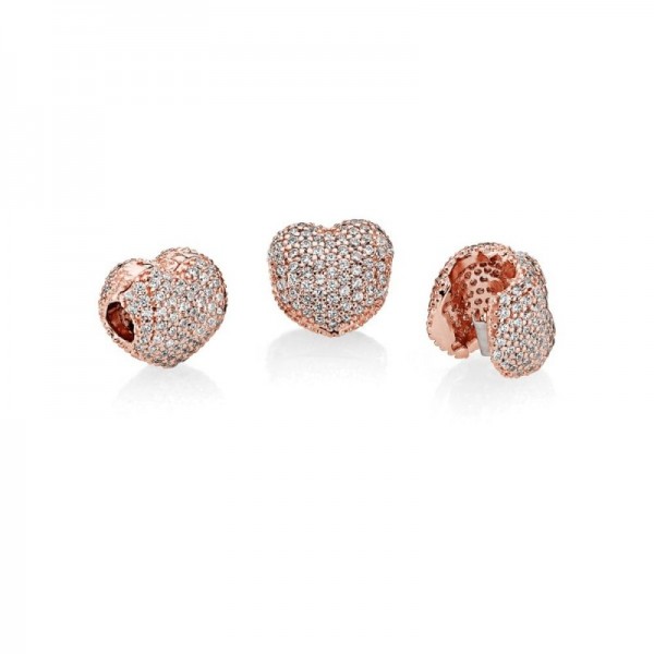 Pandora Charm-Pave Open My Heart Clip-Rose-Clear CZ