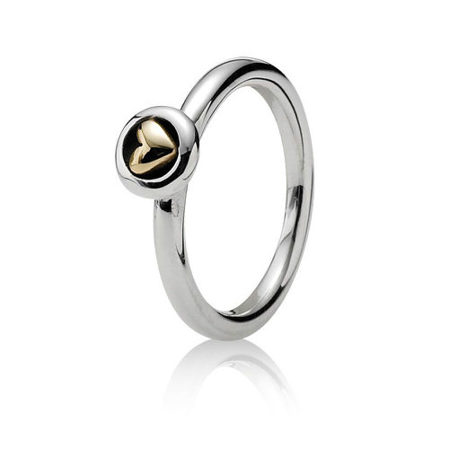 Pandora Silver and 14ct Gold Sweet Heart Ring 190128